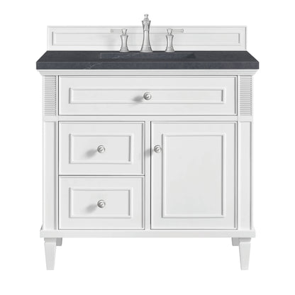 Lorelai 36" Single Vanity, Bright White w/ 3 CM Charcoal Soapstone Silestone Top
