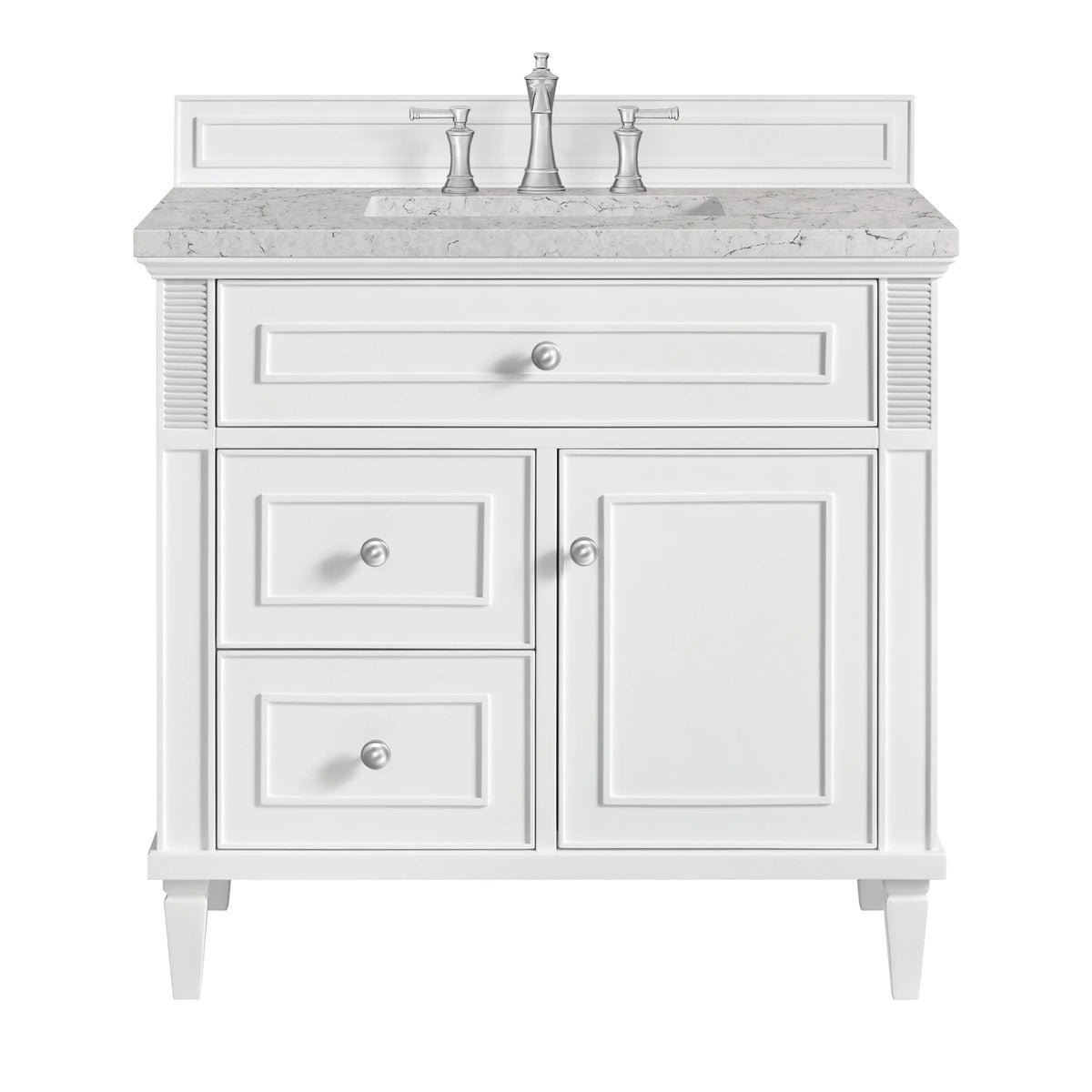 Lorelai 36" Single Vanity, Bright White w/ 3 CM Eternal Jasmine Pearl Silestone Top