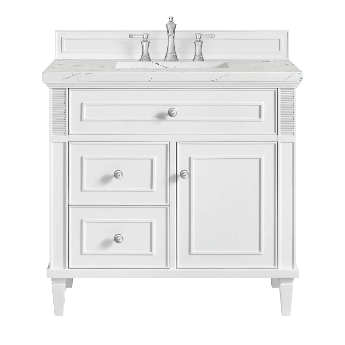 Lorelai 36" Single Vanity, Bright White w/ 3 CM Ethereal Noctis Silestone Top