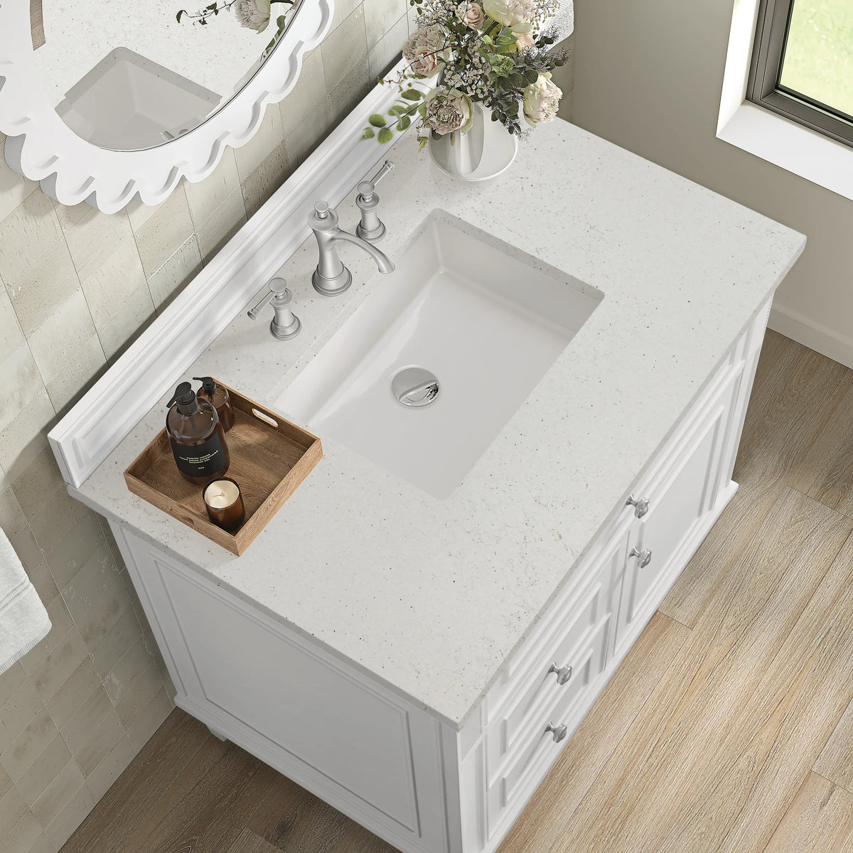 Lorelai 36" Single Vanity, Bright White w/ 3 CM Lime Delight Silestone Top, view 7