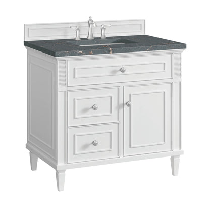 Lorelai 36" Single Vanity, Bright White w/ 3 CM Parisien Bleu Silestone Top, view 10