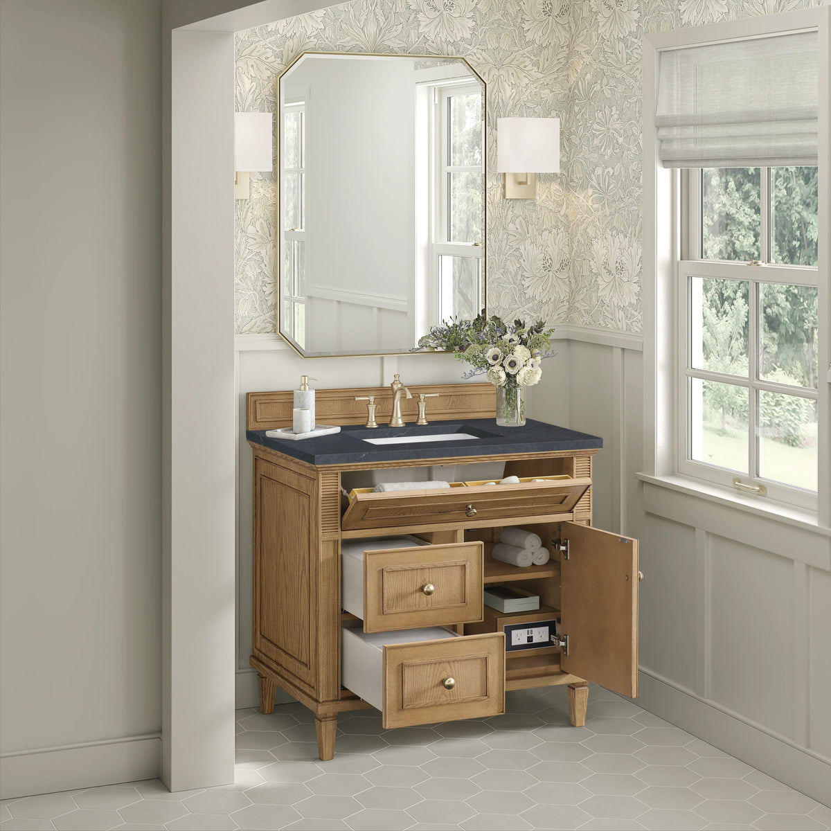 Lorelai 36" Single Vanity, Light Natural Oak w/ 3 CM Charcoal Soapstone Silestone Top, view 5