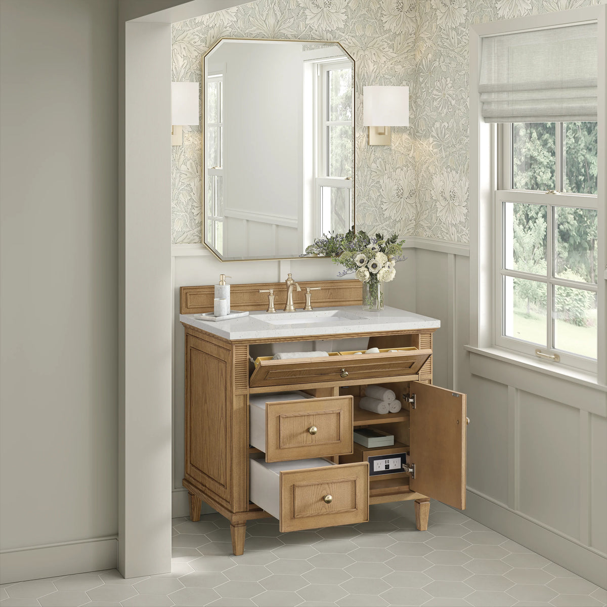 Lorelai 36" Single Vanity, Light Natural Oak w/ 3 CM Lime Delight Silestone Top, view 5