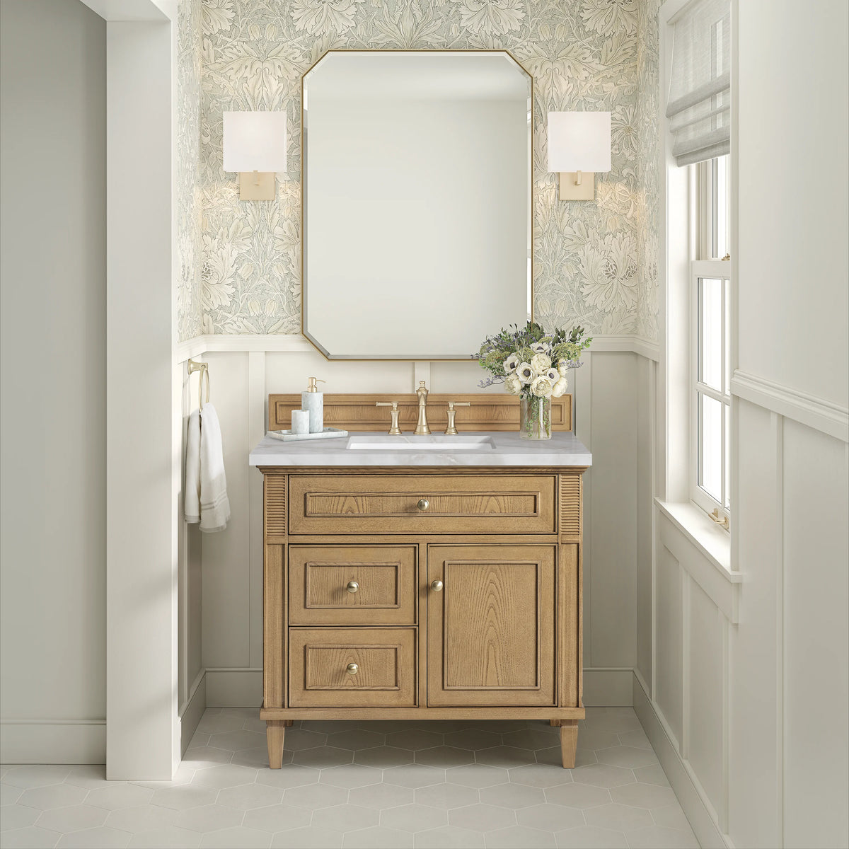 Lorelai 36" Single Vanity, Light Natural Oak w/ 3 CM Victorian Silver Silestone Top, view 3