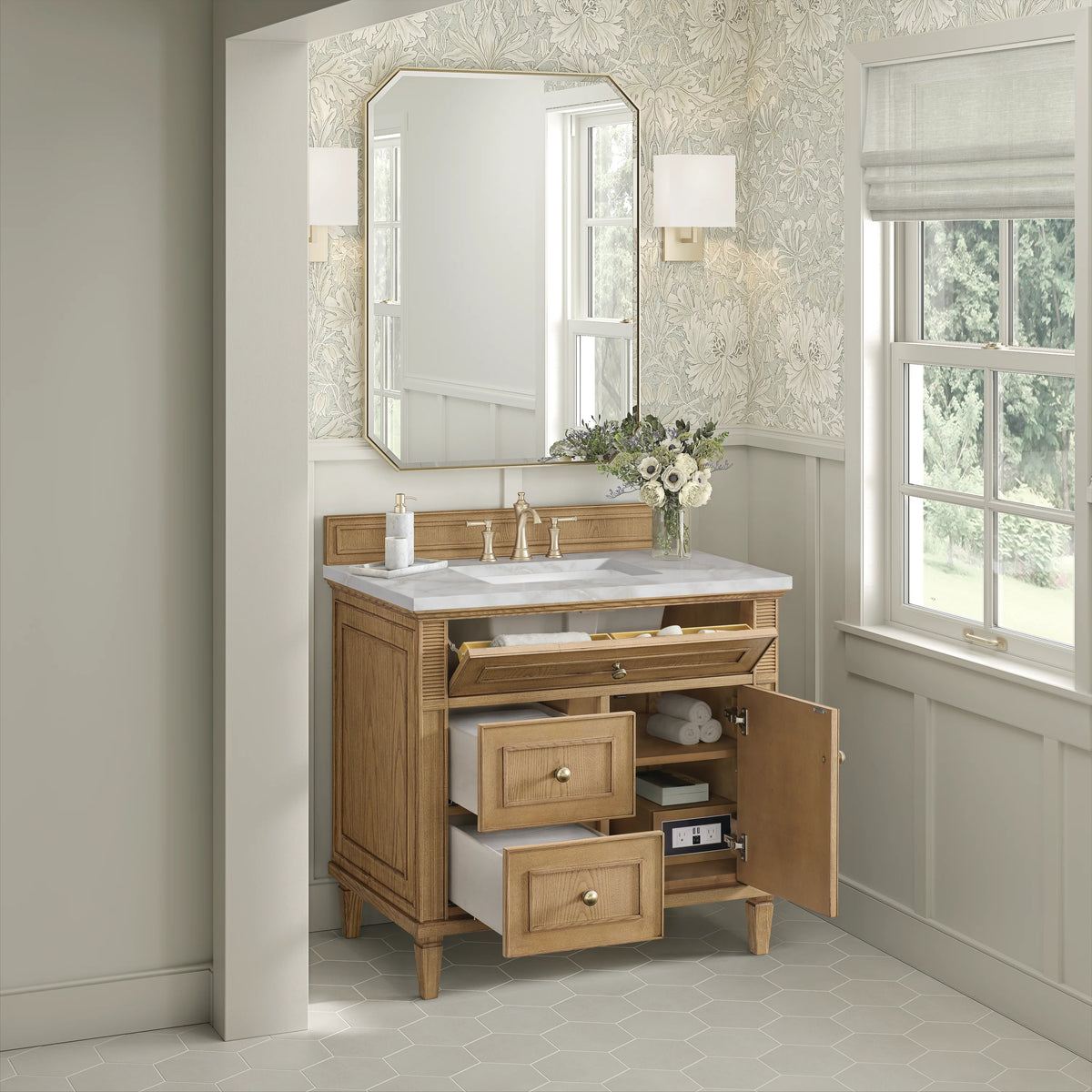 Lorelai 36" Single Vanity, Light Natural Oak w/ 3 CM Victorian Silver Silestone Top, view 5