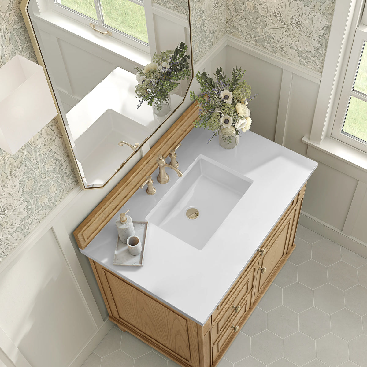 Lorelai 36" Single Vanity, Light Natural Oak w/ 3 CM White Zeus Silestone Top, view 7