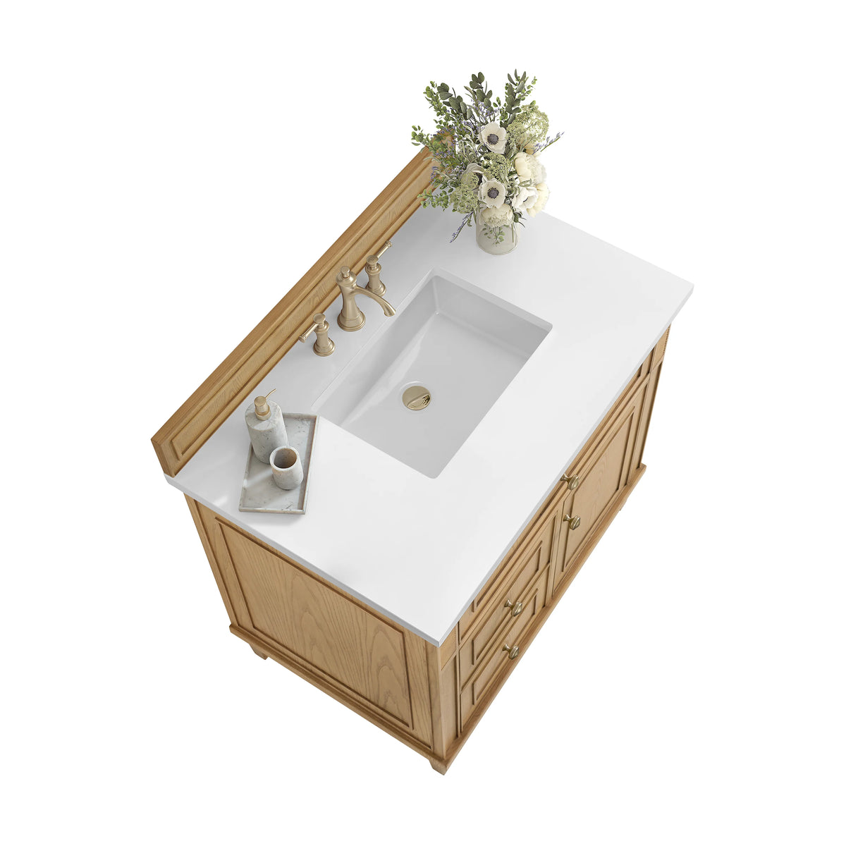 Lorelai 36" Single Vanity, Light Natural Oak w/ 3 CM White Zeus Silestone Top, view 8