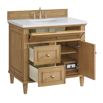 Lorelai 36" Single Vanity, Light Natural Oak w/ 3 CM White Zeus Silestone Top, view 9
