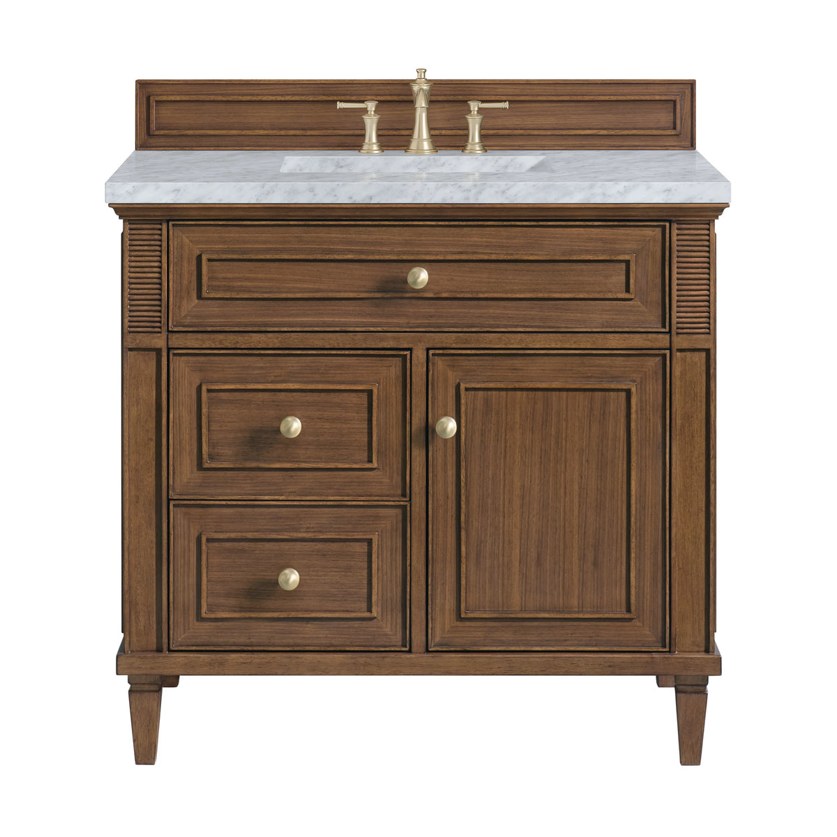 Lorelai 36" Single Vanity, Mid-Century Walnut w/ 3 CM Carrara White Marble Top