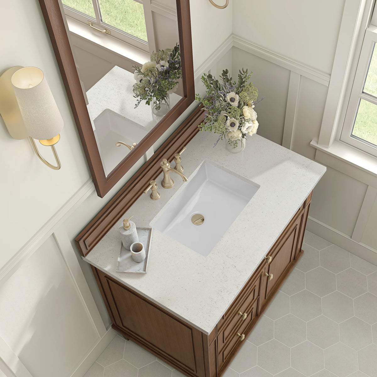 Lorelai 36" Single Vanity, Mid-Century Walnut w/ 3 CM Lime Delight Silestone Top, view 8
