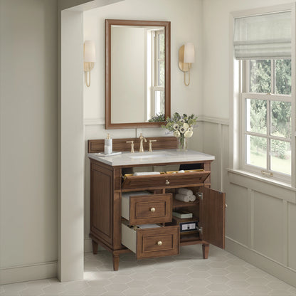 Lorelai 36" Single Vanity, Mid-Century Walnut, w/ 3 CM Siberian Silestone Top, view 6