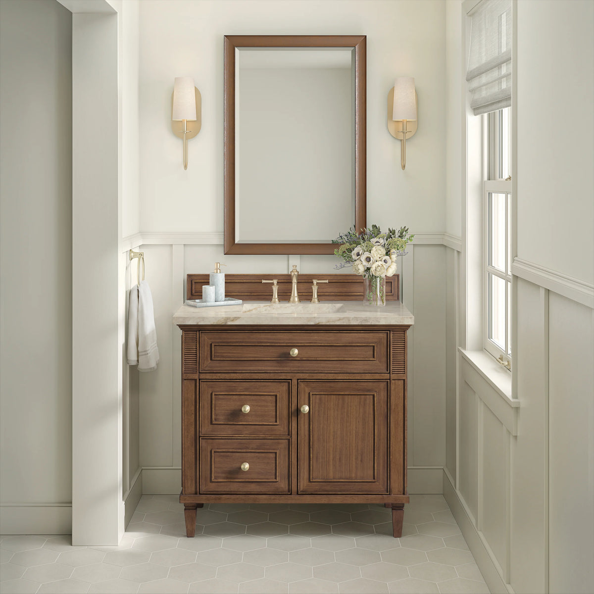 Lorelai 36" Single Vanity, Mid-Century Walnut, w/ 3 CM Tajnar Eclos Top, view 4