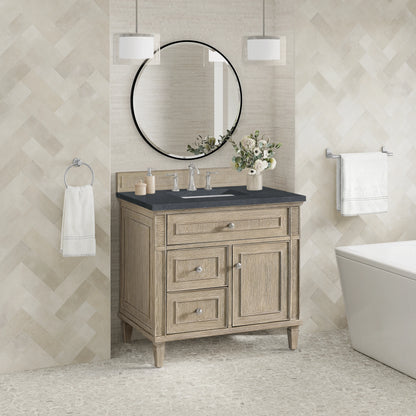 Lorelai 36" Single Vanity, Whitewashed Oak w/ 3 CM Charcoal Soapstone Silestone Top, view 3