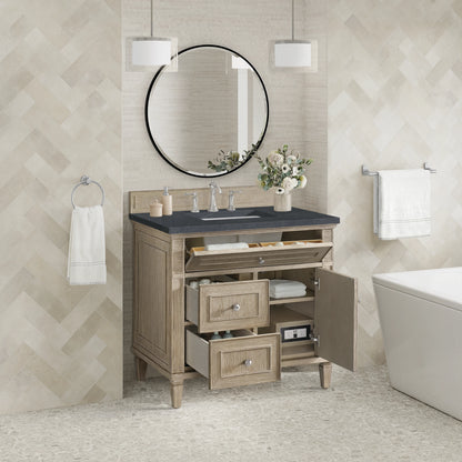 Lorelai 36" Single Vanity, Whitewashed Oak w/ 3 CM Charcoal Soapstone Silestone Top, view 4