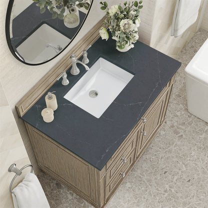 Lorelai 36" Single Vanity, Whitewashed Oak w/ 3 CM Charcoal Soapstone Silestone Top, view 6