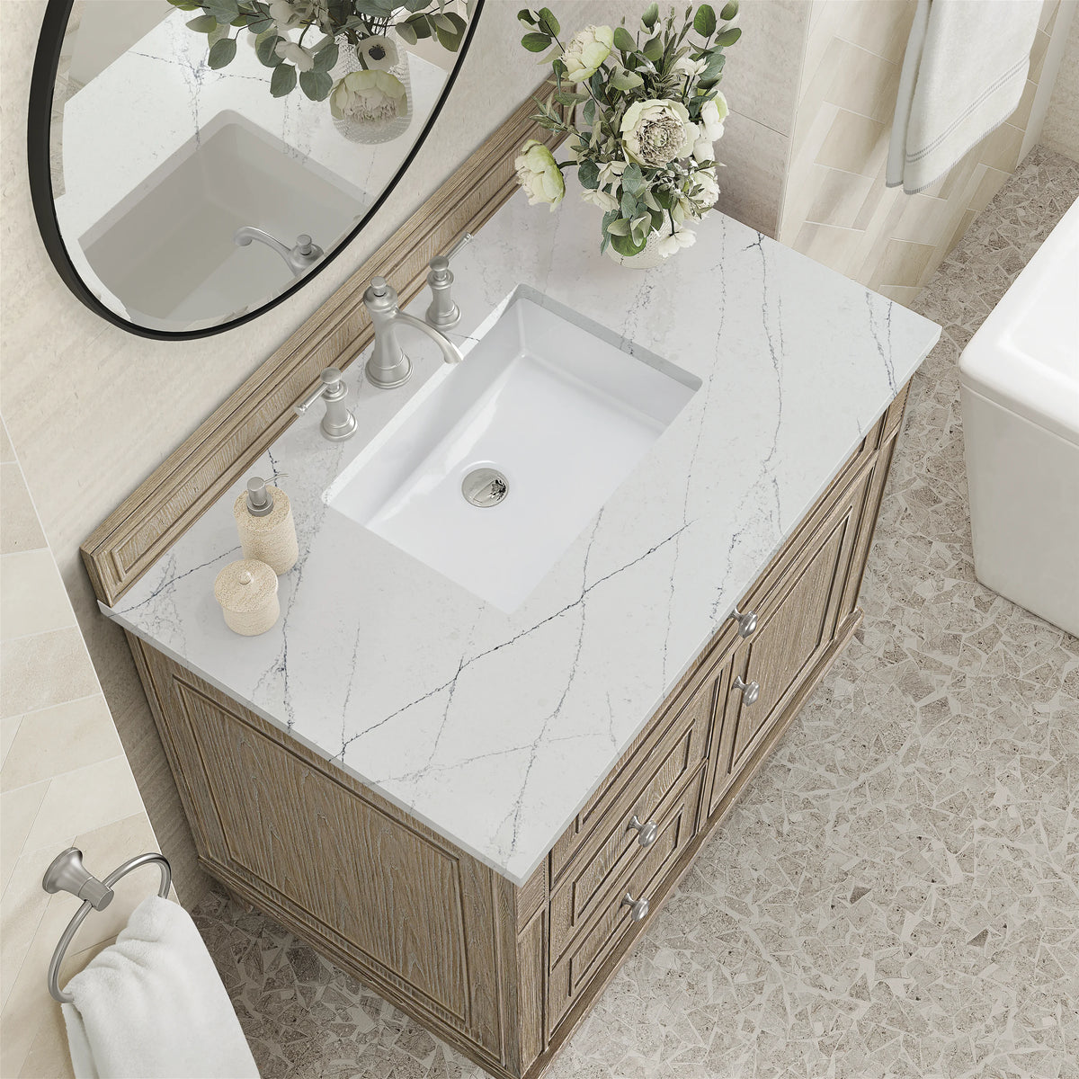 Lorelai 36" Single Vanity, Whitewashed Oak w/ 3 CM Ethereal Noctis Silestone Top, view 7