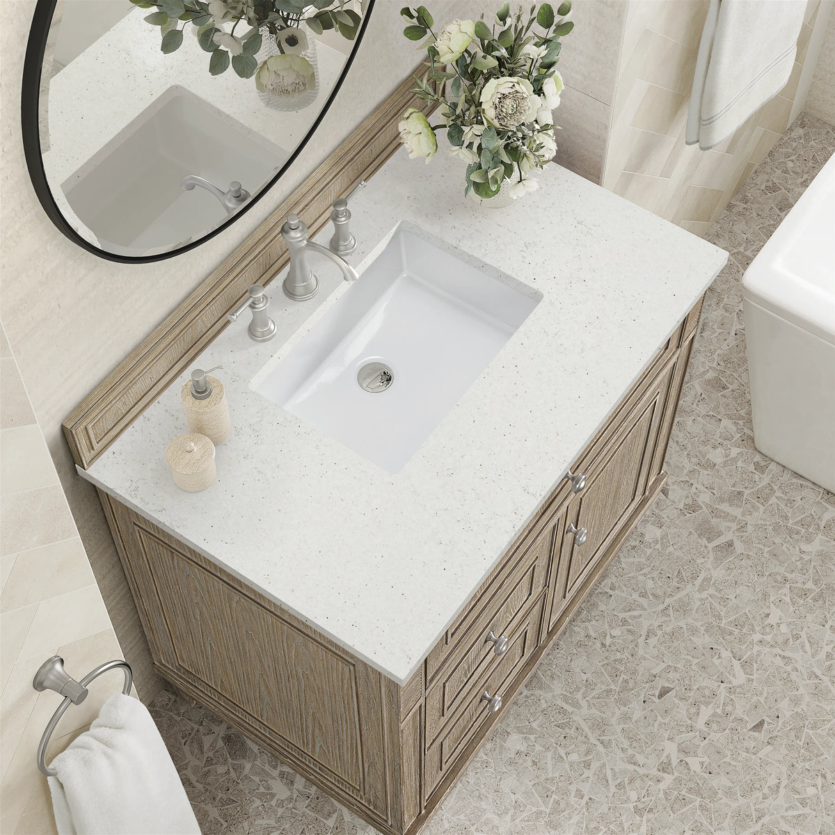 Lorelai 36" Single Vanity, Whitewashed Oak w/ 3 CM Lime Delight Silestone Top, view 7