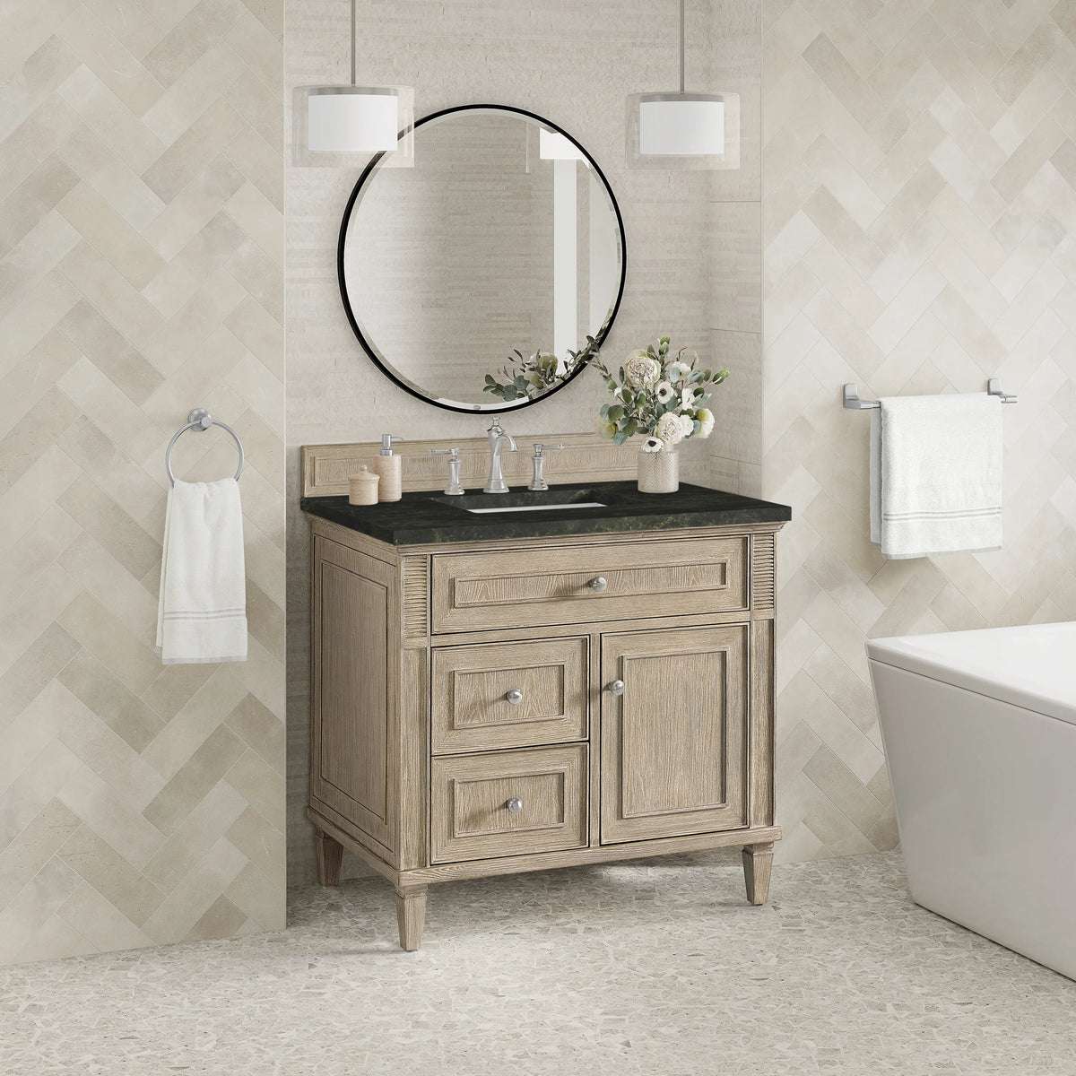 Lorelai 36" Single Vanity, Whitewashed Oak, w/ 3 CM Phantome Eclos Top, view 4