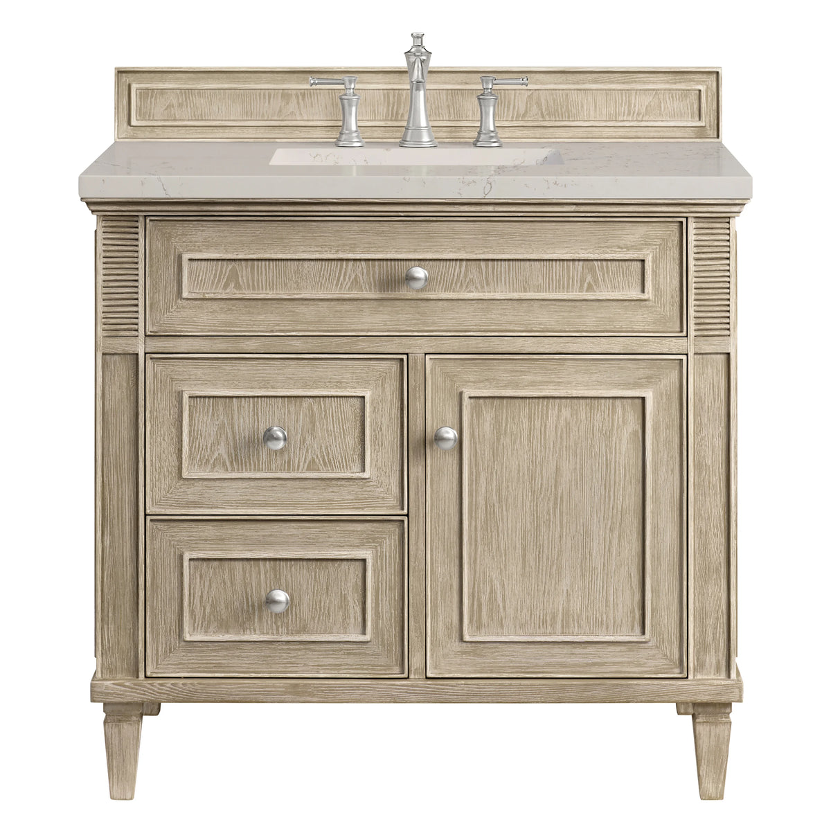 Lorelai 36" Single Vanity, Whitewashed Oak, w/ 3 CM Siberian Silestone Top
