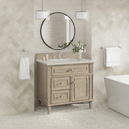 Lorelai 36" Single Vanity, Whitewashed Oak, w/ 3 CM Siberian Silestone Top, view 4