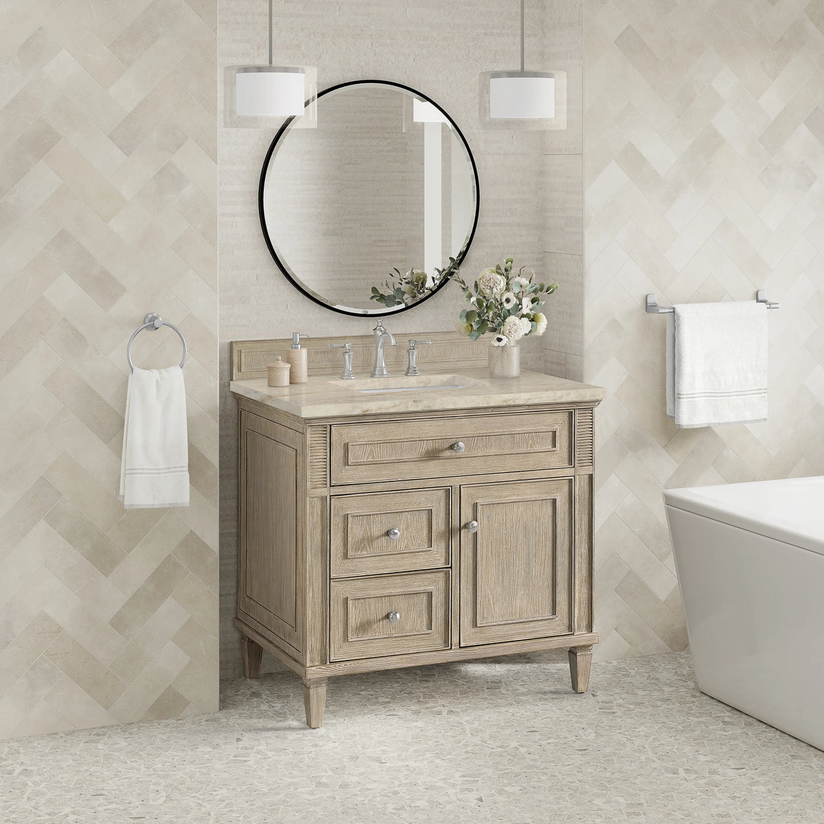 Lorelai 36" Single Vanity, Whitewashed Oak, w/ 3 CM Tajnar Eclos Top, view 4