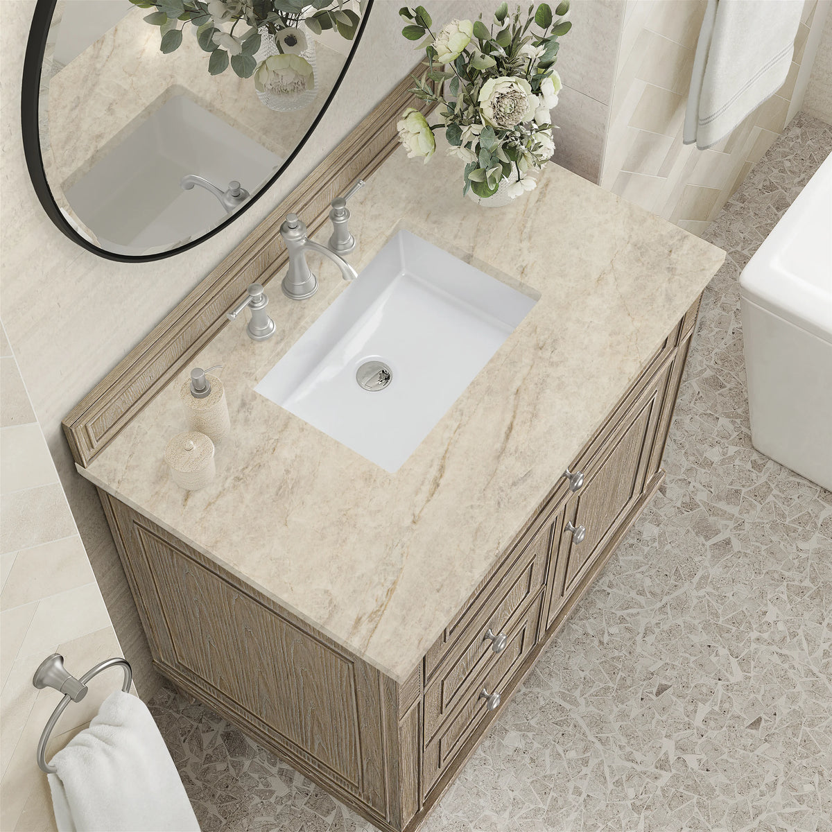 Lorelai 36" Single Vanity, Whitewashed Oak, w/ 3 CM Tajnar Eclos Top, view 7