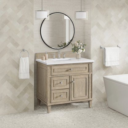 Lorelai 36" Single Vanity, Whitewashed Oak w/ 3 CM White Zeus Silestone Top, view 4