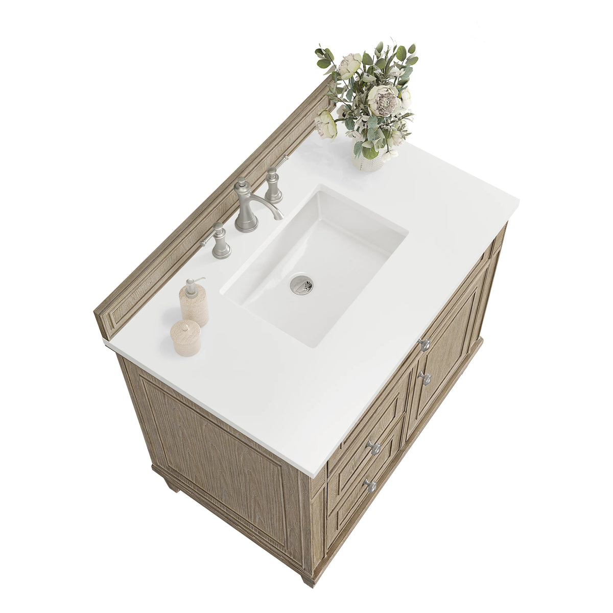 Lorelai 36" Single Vanity, Whitewashed Oak w/ 3 CM White Zeus Silestone Top, view 7