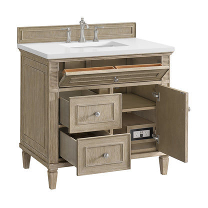Lorelai 36" Single Vanity, Whitewashed Oak w/ 3 CM White Zeus Silestone Top, view 9