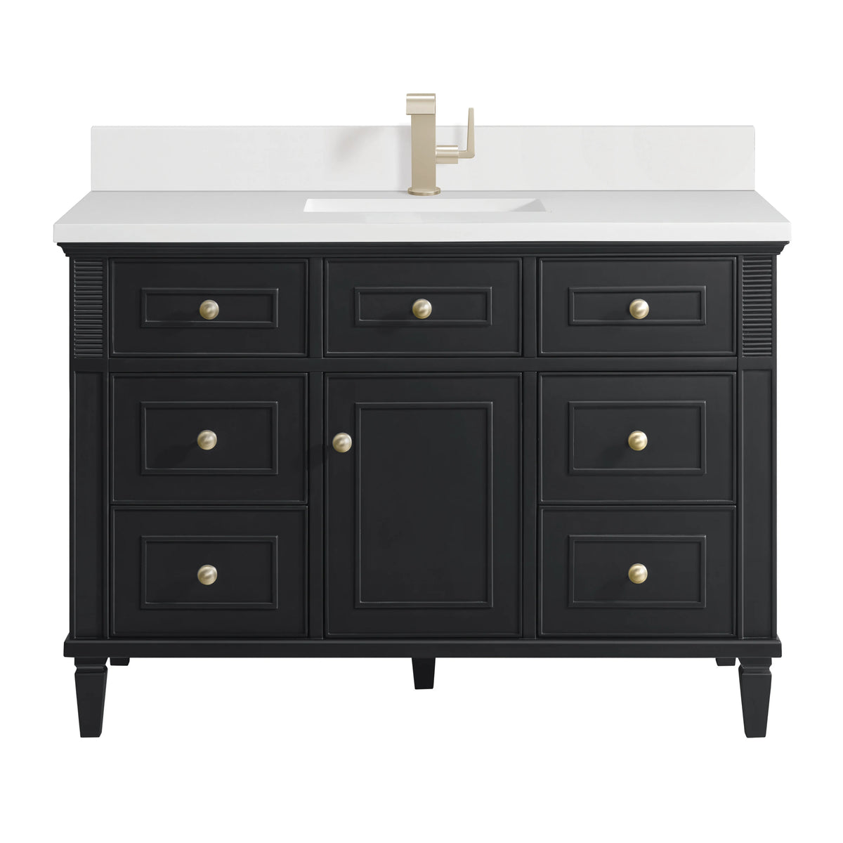 Lorelai 48" Single Vanity, Black Onyx w/ Single Hole 3 CM White Zeus Silestone Top & Backsplash