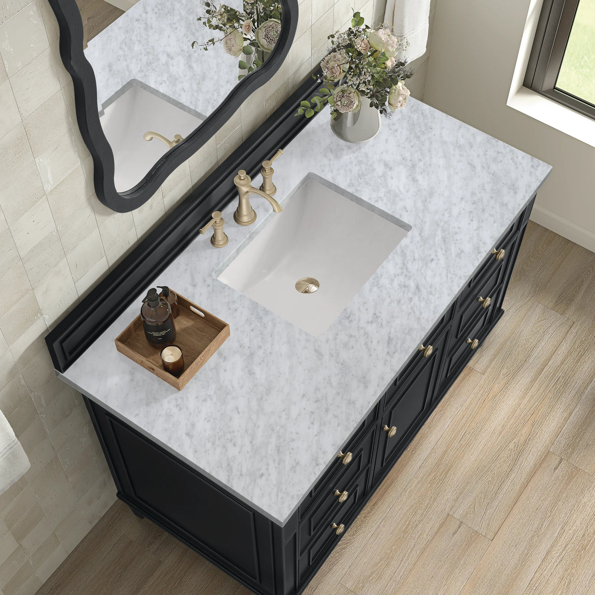 Lorelai 48" Single Vanity, Black Onyx w/ 3 CM Carrara White Marble Top, view 7