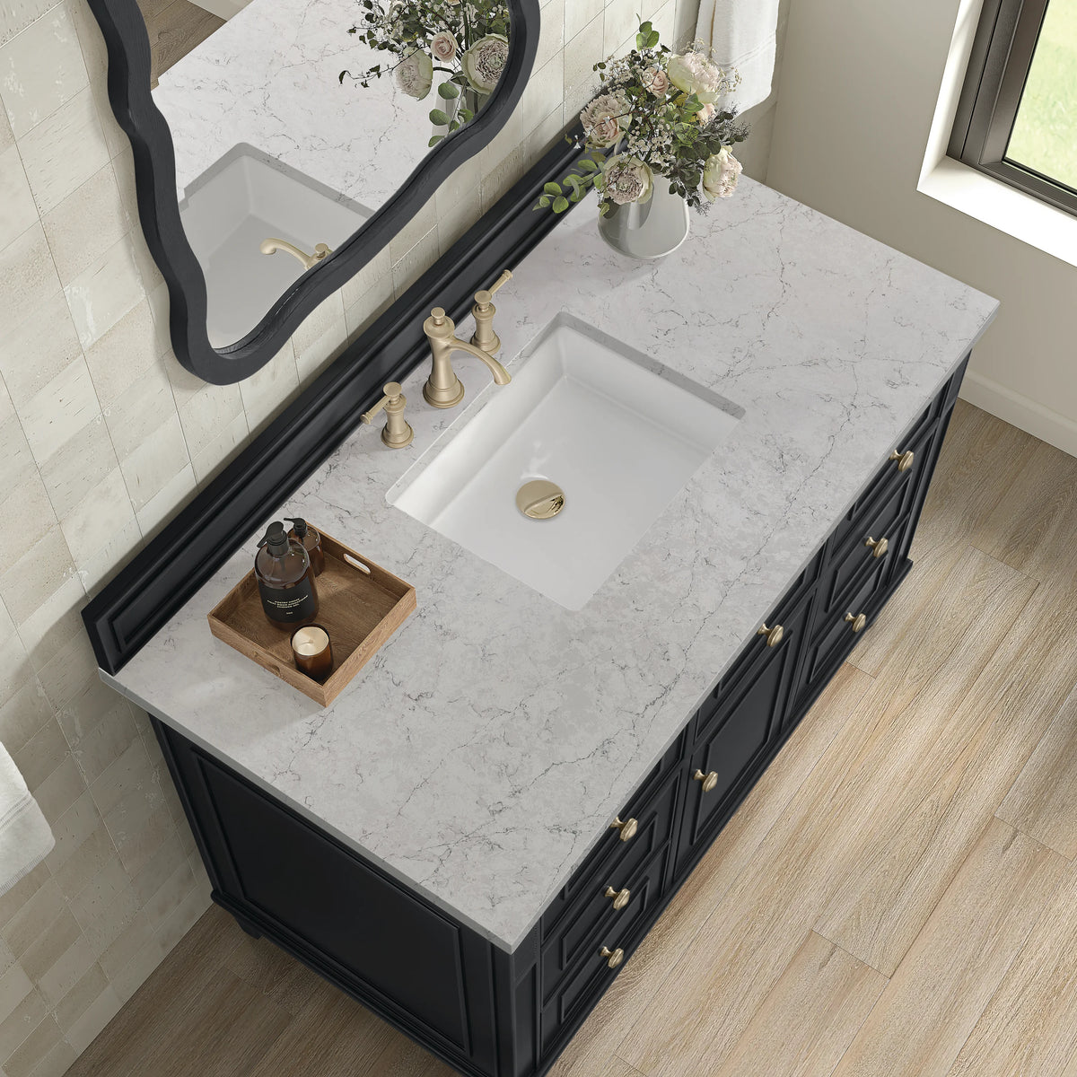 Lorelai 48" Single Vanity, Black Onyx w/ 3 CM Eternal Jasmine Pearl Silestone Top, view 7
