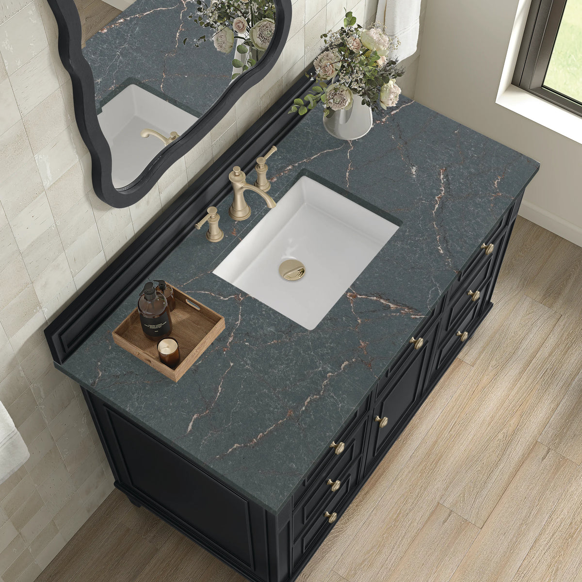 Lorelai 48" Single Vanity, Black Onyx w/ 3 CM Parisien Bleu Silestone Top, view 7