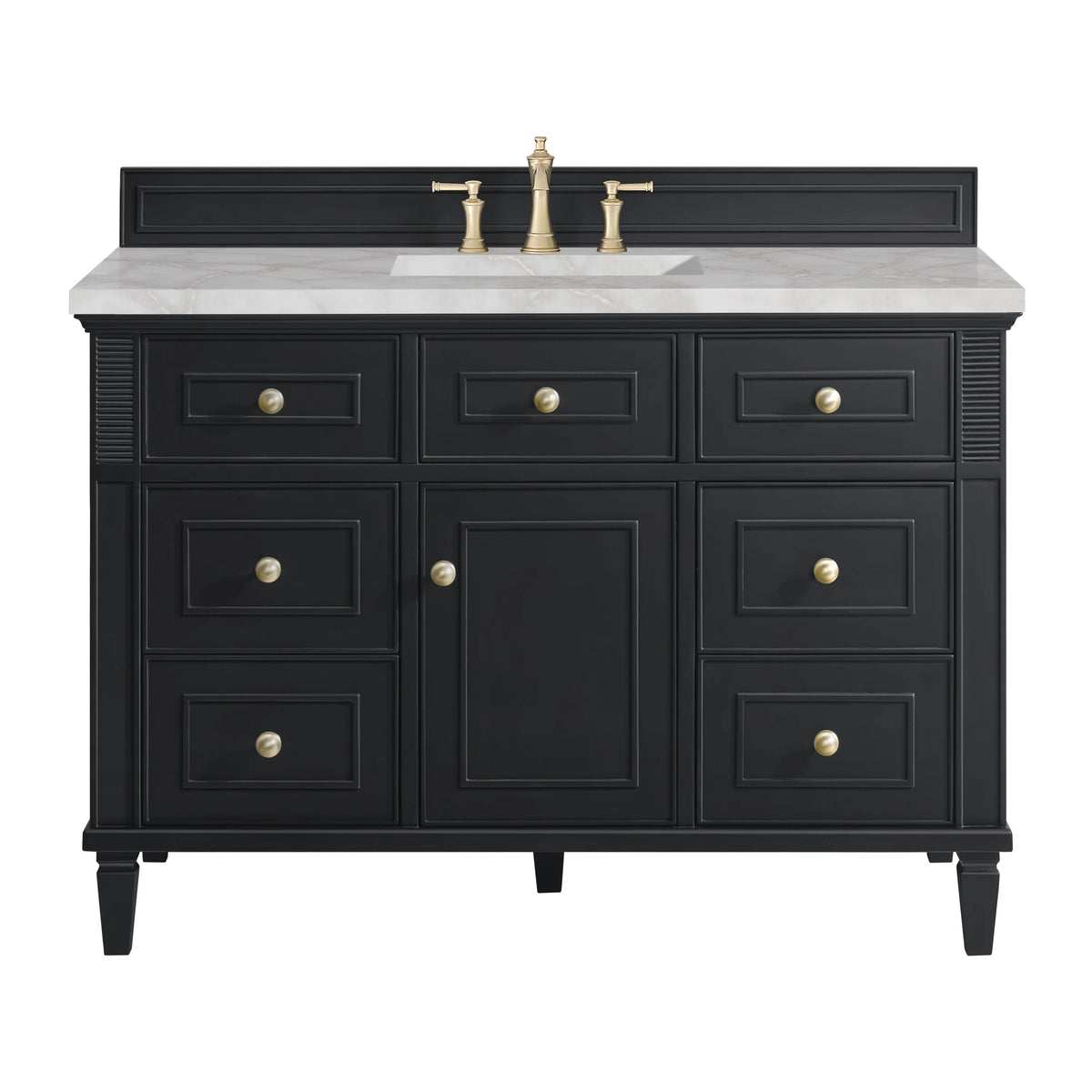 Lorelai 48" Single Vanity, Black Onyx w/ 3 CM Victorian Silver Silestone Top w/FreePower Wireless Charger