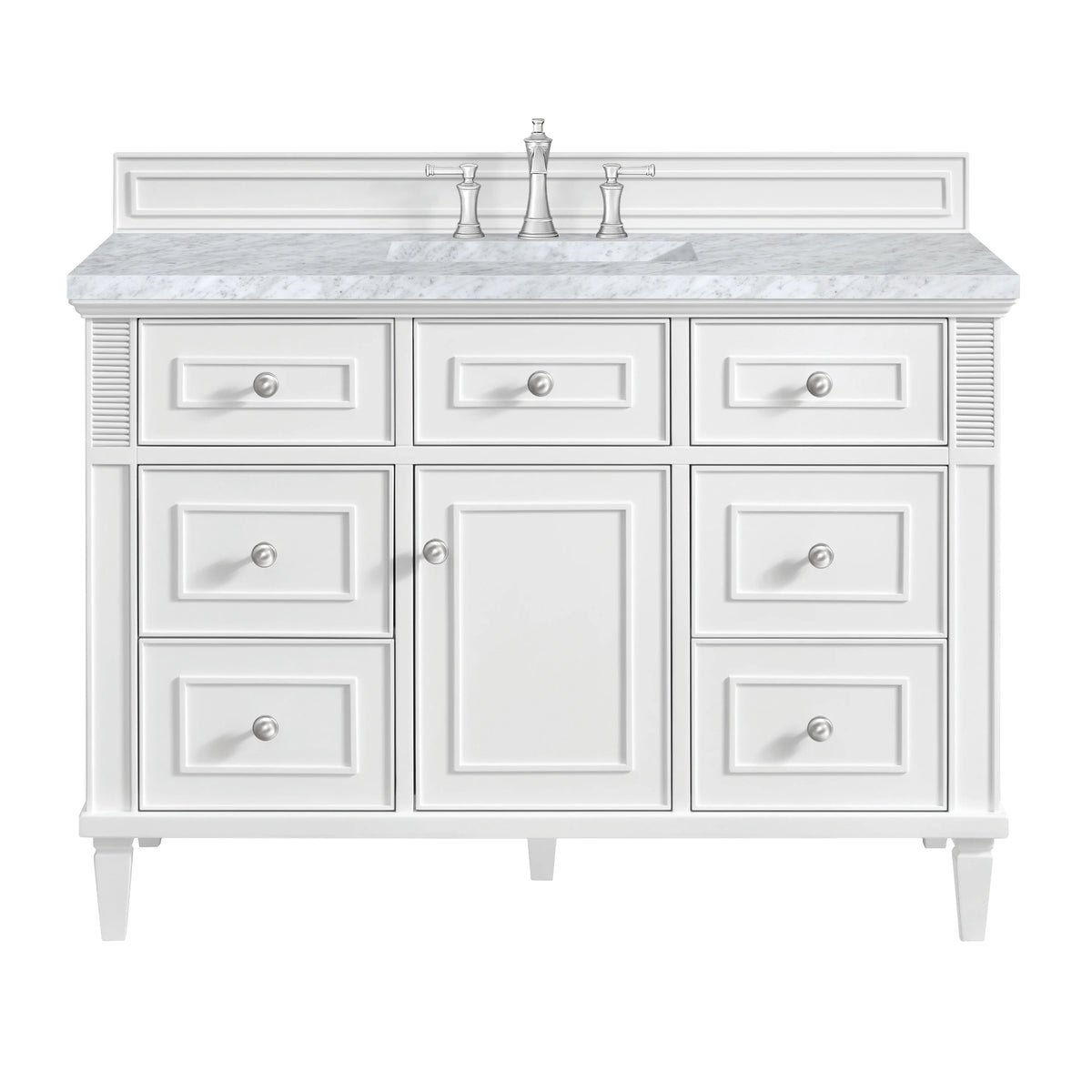 Lorelai 48" Single Vanity, Bright White w/ 3 CM Carrara White Marble Top