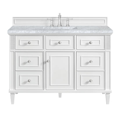 Lorelai 48" Single Vanity, Bright White w/ 3 CM Carrara White Marble Top