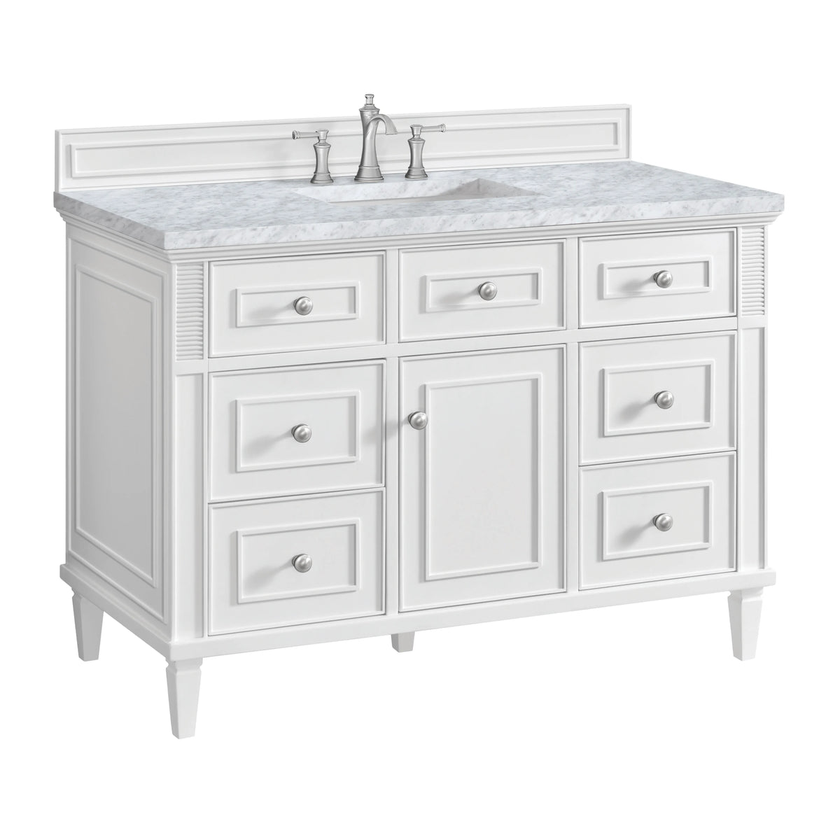Lorelai 48" Single Vanity, Bright White w/ 3 CM Carrara White Marble Top, view 11