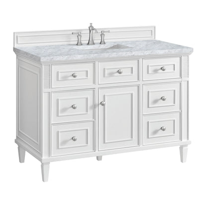 Lorelai 48" Single Vanity, Bright White w/ 3 CM Carrara White Marble Top, view 11