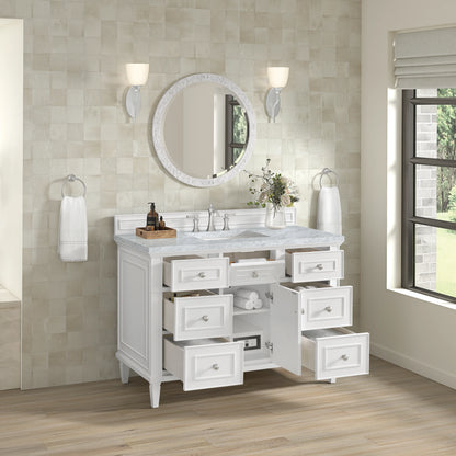 Lorelai 48" Single Vanity, Bright White w/ 3 CM Carrara White Marble Top, view 6
