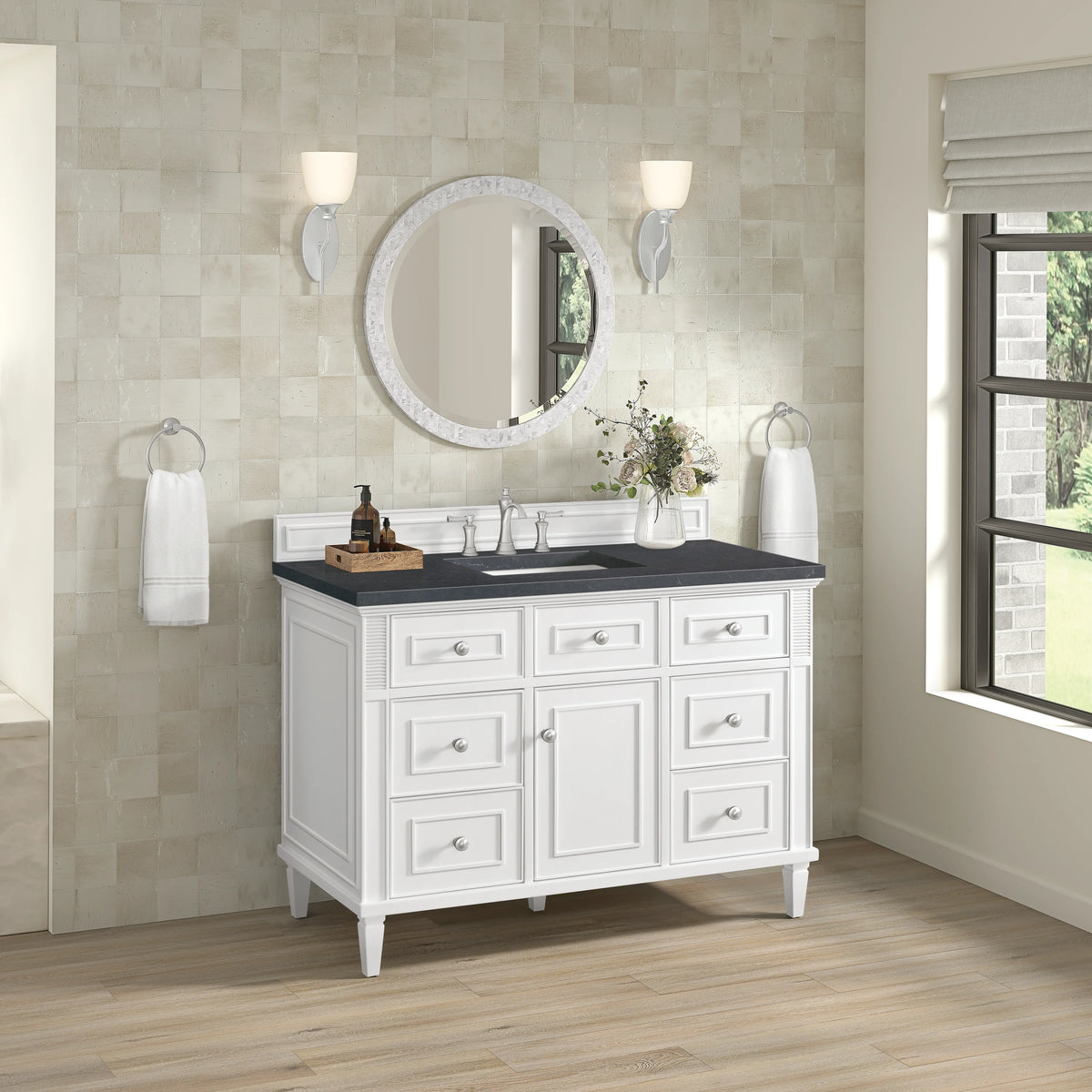 Lorelai 48" Single Vanity, Bright White w/ 3 CM Charcoal Soapstone Silestone Top, view 5