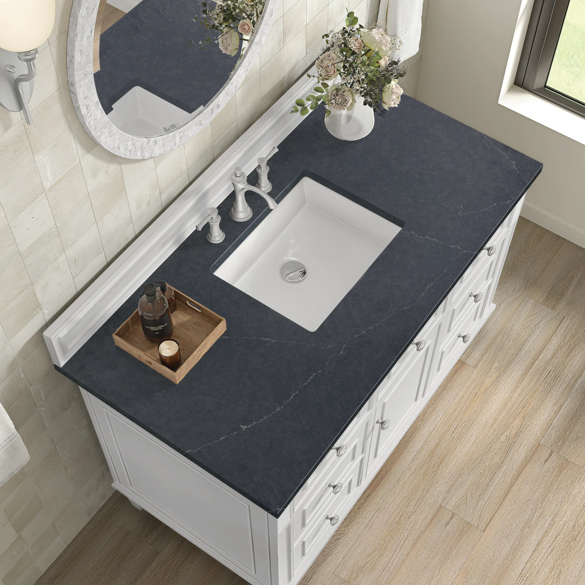 Lorelai 48" Single Vanity, Bright White w/ 3 CM Charcoal Soapstone Silestone Top, view 8