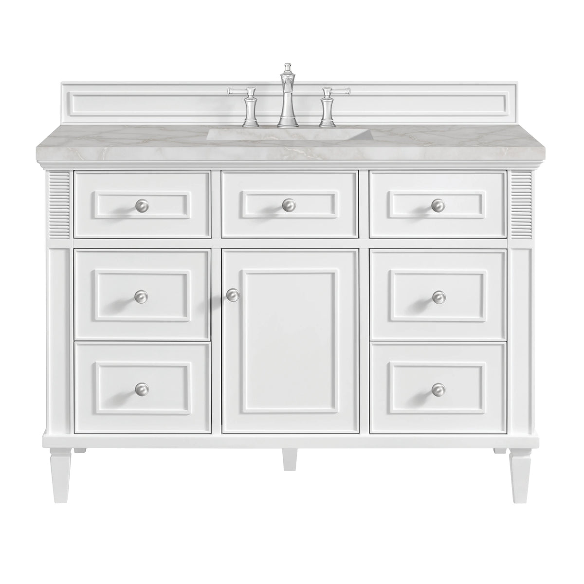 Lorelai 48" Single Vanity, Bright White w/ 3 CM Victorian Silver Silestone Top