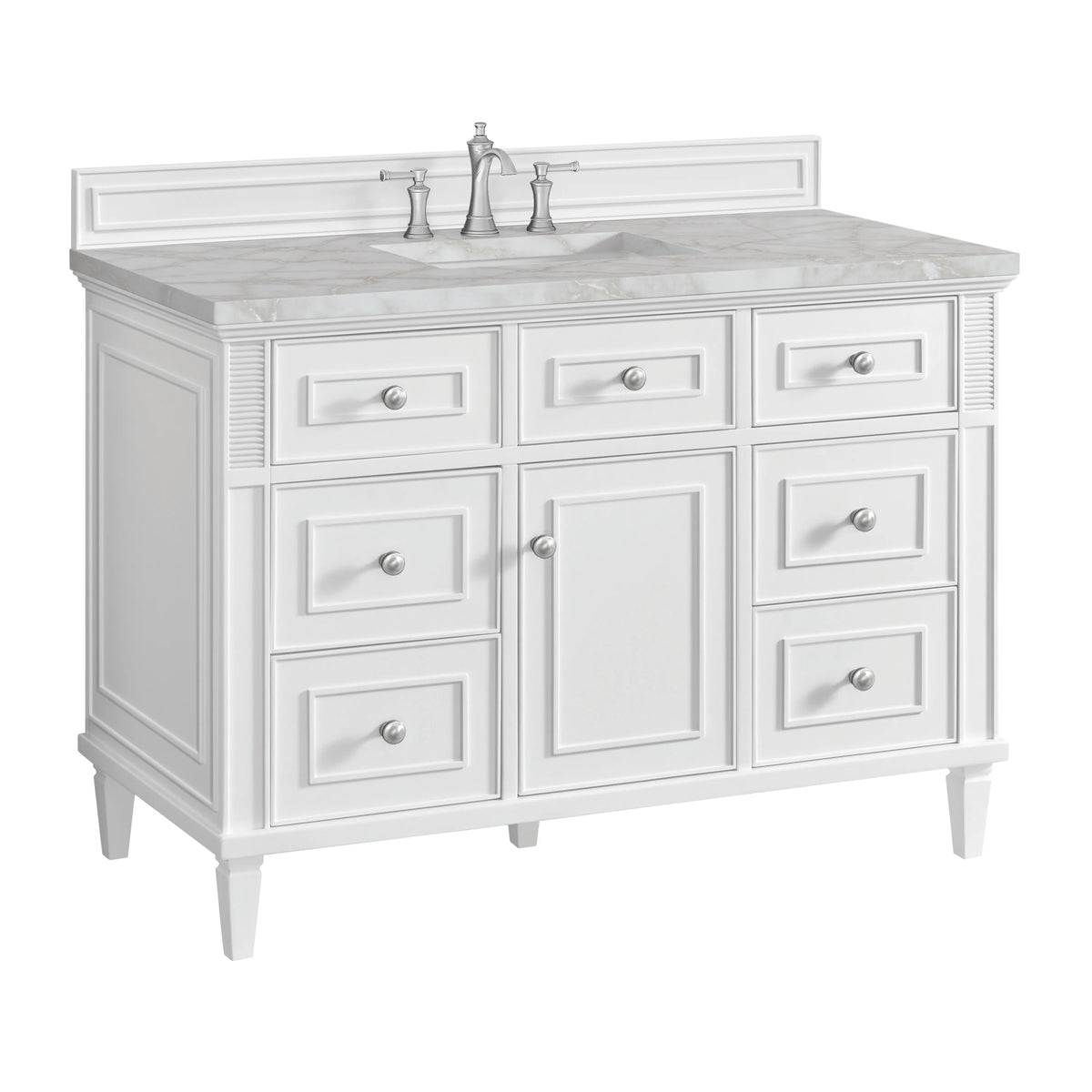 Lorelai 48" Single Vanity, Bright White w/ 3 CM Victorian Silver Silestone Top, view 11