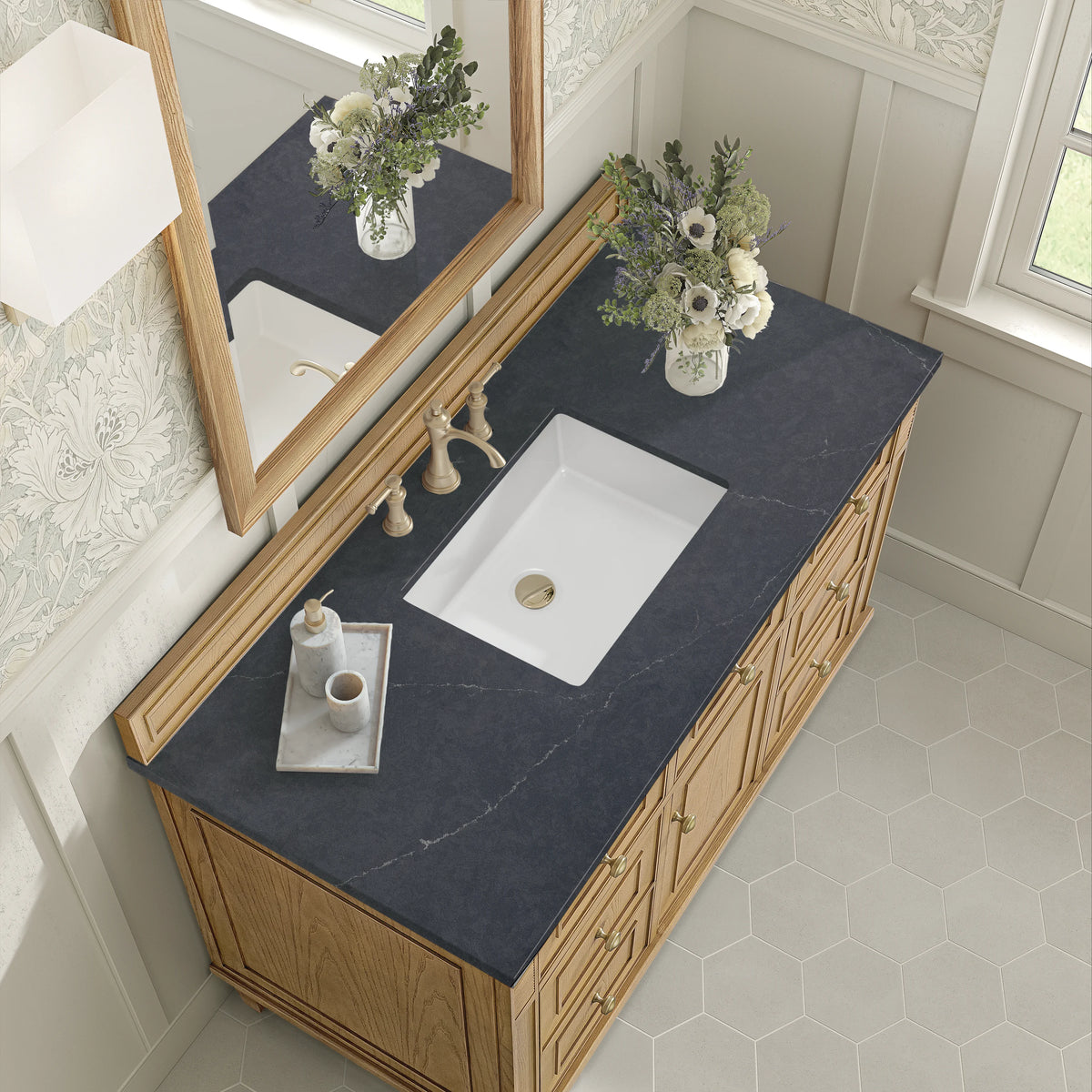 Lorelai 48" Single Vanity, Light Natural Oak w/ 3 CM Charcoal Soapstone Silestone Top, view 7
