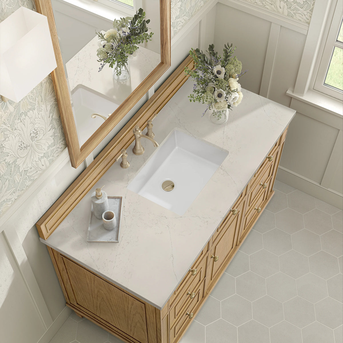 Lorelai 48" Single Vanity, Light Natural Oak, w/ 3 CM Siberian Silestone Top, view 7