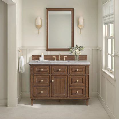 Lorelai 48" Single Vanity, Mid-Century Walnut w/ 3 CM Eternal Jasmine Pearl Silestone Top, view 4