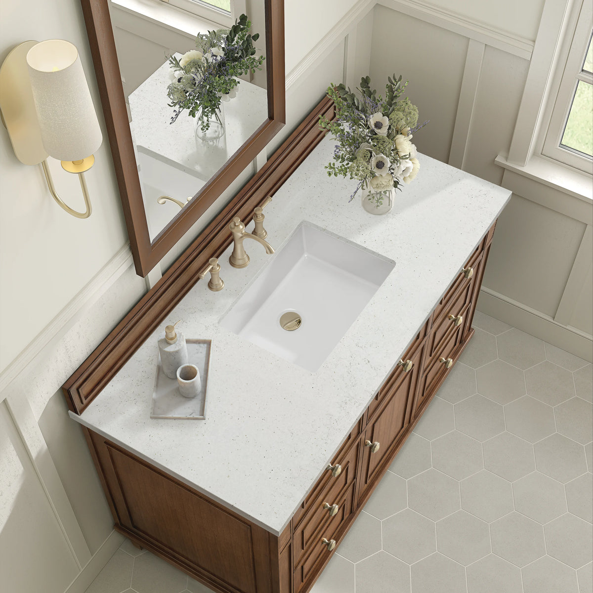 Lorelai 48" Single Vanity, Mid-Century Walnut w/ 3 CM Lime Delight Silestone Top, view 8