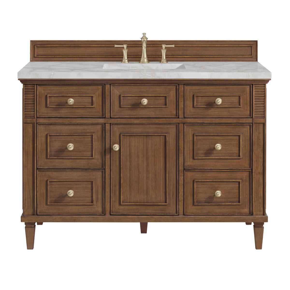 Lorelai 48" Single Vanity, Mid-Century Walnut w/ 3 CM Victorian Silver Silestone Top