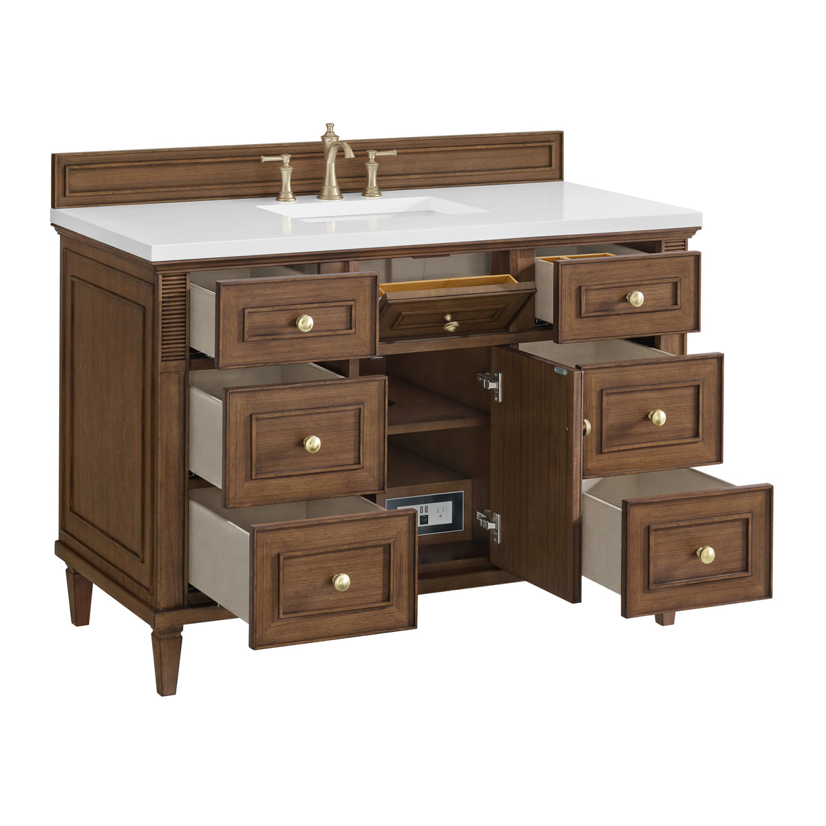 Lorelai 48" Single Vanity, Mid-Century Walnut w/ 3 CM White Zeus Silestone Top, view 10