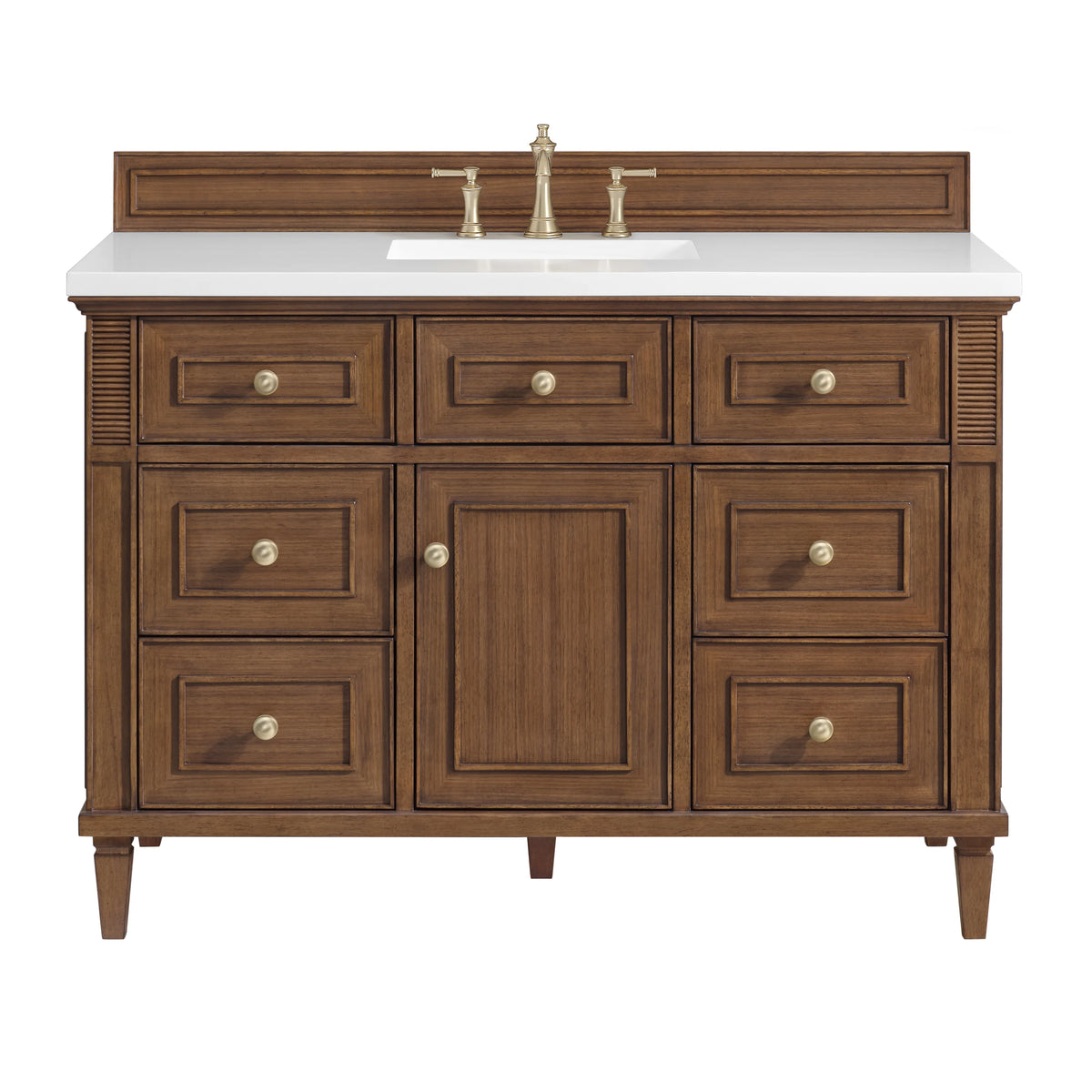 Lorelai 48" Single Vanity, Mid-Century Walnut w/ 3 CM White Zeus Silestone Top
